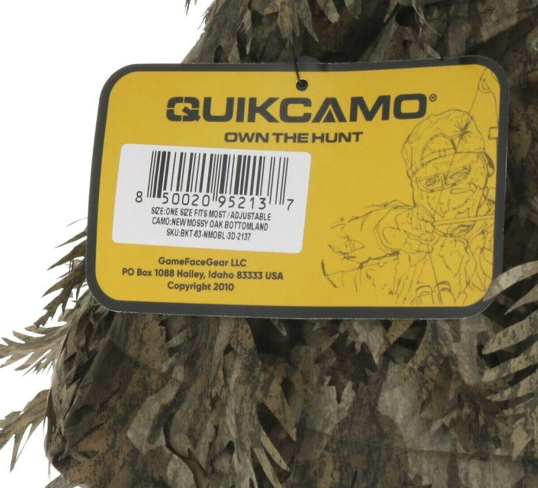 QuikCamo 3D Leafy Camo Bucket Hat with Face Concealment Mossy Oak Bottomland