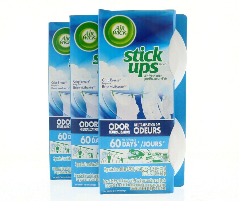 Air Wick Air Odor Freshener Crisp Breeze ~ 3-Pack ~ 6 Stick-Ups Total
