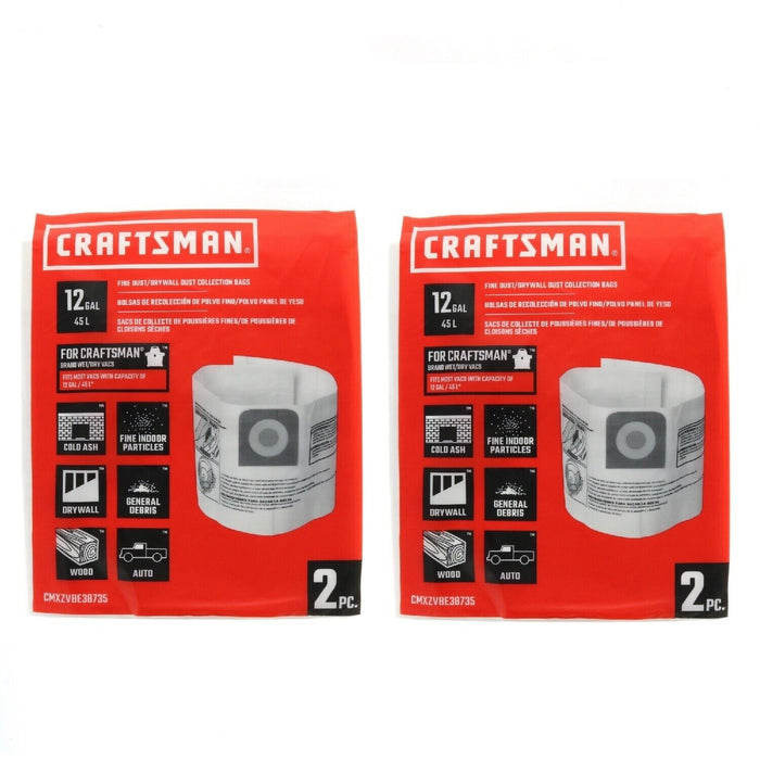 Craftsman #CMXZVBE38735 12 Gal Fine Dust Wet/Dry Vac Bags 2 Bags ~ 2-Pack