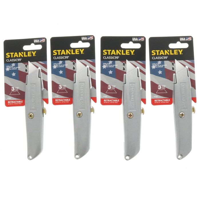 Stanley #10-099 Retractable Utility Box Cutter Knife & Blades ~ 4-Pack ~ 4 Knives & 12 Blades