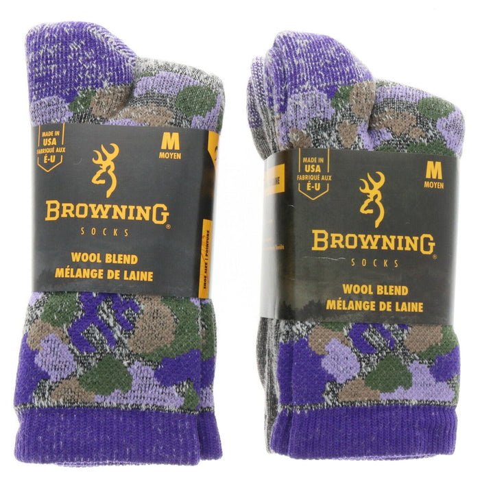 Browning #K000012650103 Crew Socks Purple Camo Medium ~ 2-Pack ~ 4 Pairs Total