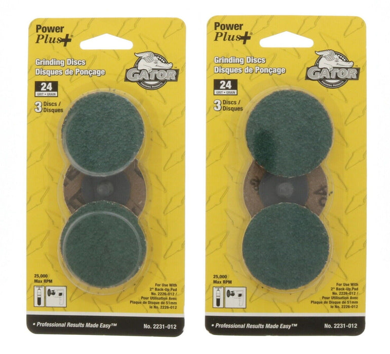 Gator #2231-012 Power Plus Grinding Discs 2" Metal Grinding 24 Grit ~ 2-Pack ~ 6 Discs Total