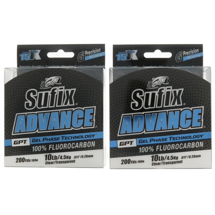 Sufix #679-010C Advance Fluorocarbon Fishing Line Clear 10lb ~ 2 Pack ~ 400yds Total