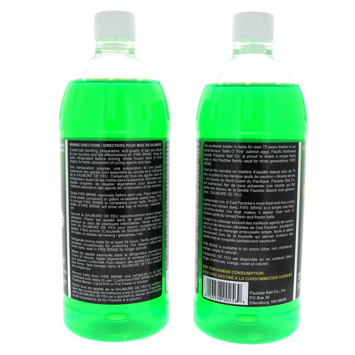 Pautzke #Chartreuse   UV Bait Fire Brine Green 32oz ~ 2-Bottles