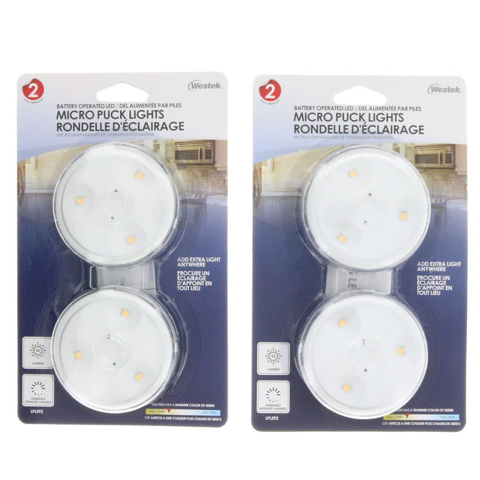 AmerTac #LPL592 Micro Puck Lights ~ 2-Pack ~ 4 Lights Total