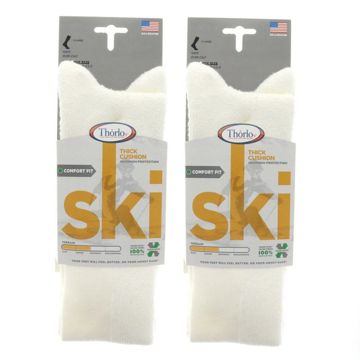 Thorlos #SKX15004 Men's Ski Sock Over the Calf XL White ~ 2-Pack