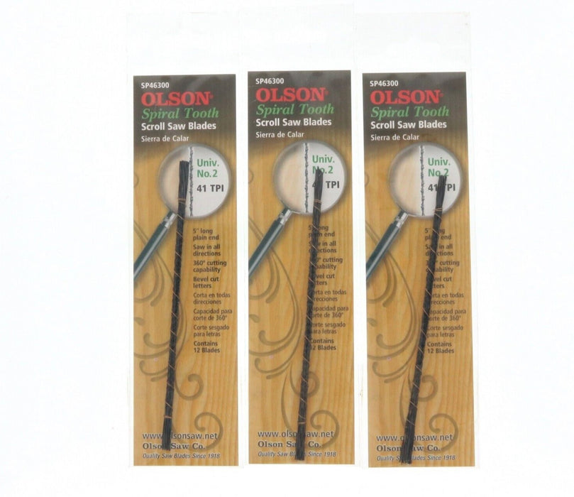 Olson #46300 Spiral Scroll Saw Blades 41 TPI ~ 3-Pack ~ 36 Blades Total