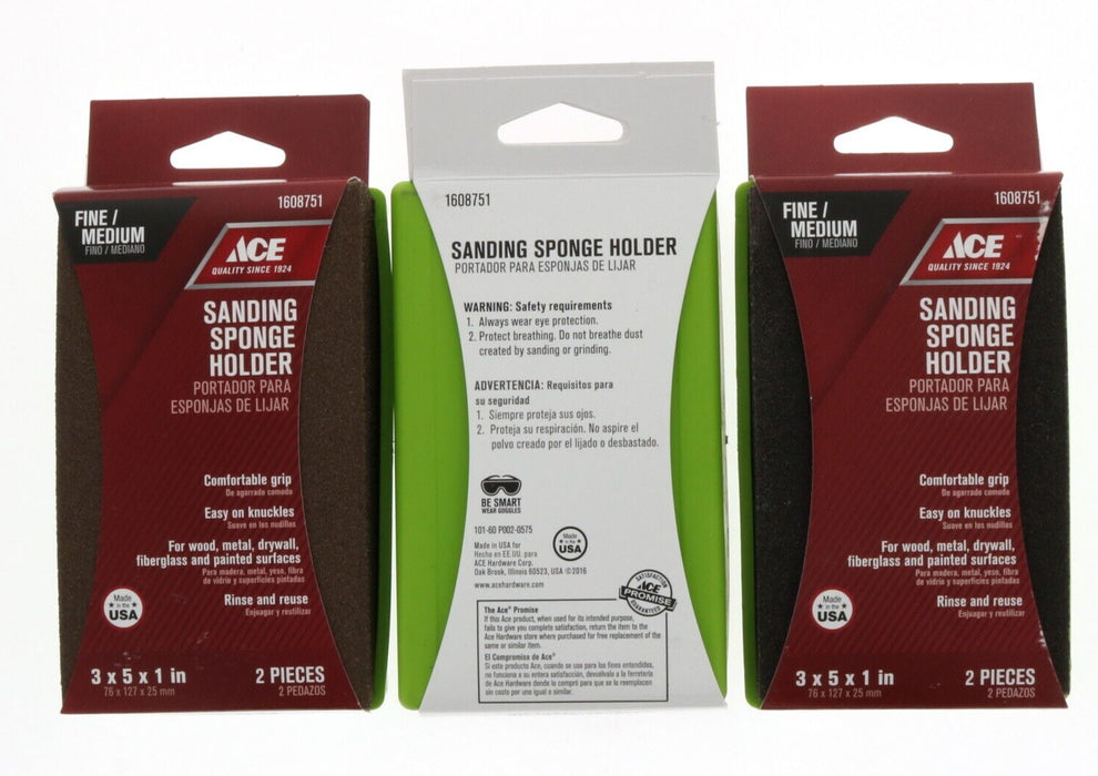 Ace Hardware #1608751 Sanding Sponge Kit Reusable Fine / Medium Grit ~ 3-Pack
