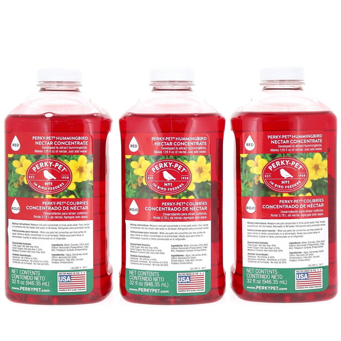 Perky-Pet Hummingbird Food Nectar Concentrate 32oz Red ~ 3-Pack