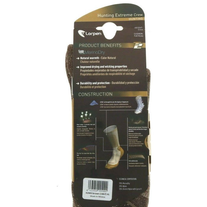 Lorpen #H2MD-5867 Men's Merino Wool Crew Hunting Sock X-Large