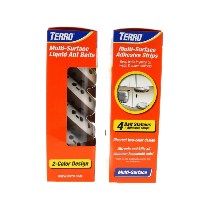 Terro #T334B Multi-Surface Liquid Ant Bait Stations & Adhesive Strips ~ 2 Pack ~ 8 Stations Total