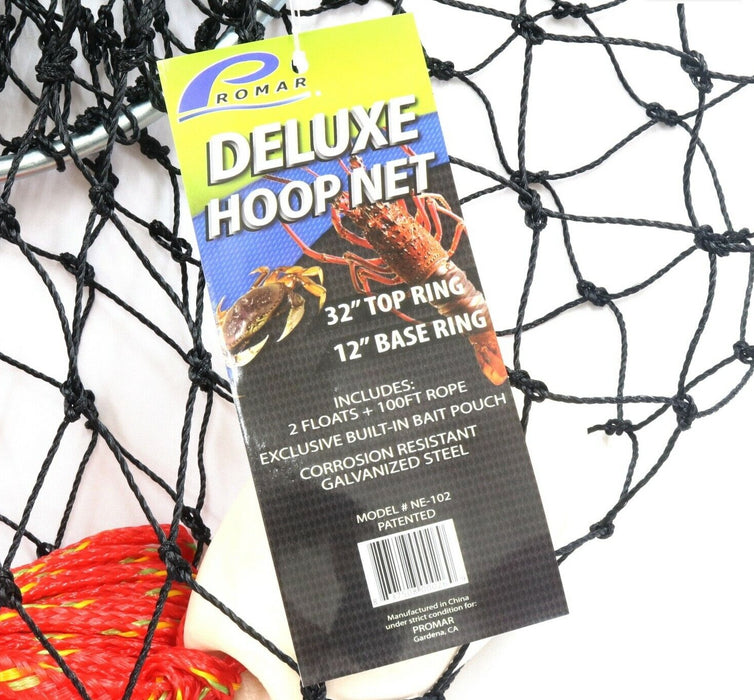 Promar #NE-102 Deluxe Hoop Top Ring Lobster & Crab Net 32" ~ 2-Pack