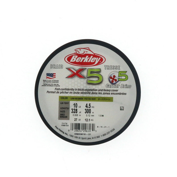 Berkley #X5B33010-22 X5 Braid Fishing Line 328yds 10lbs Low Vis Green