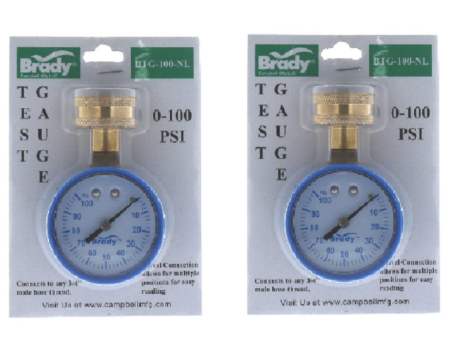 Campbell #BTGIND CS-NL Water Pressure Test Gauge 100 PSI 3/4" Thread ~ 2-Pack