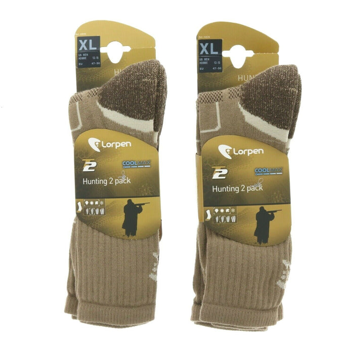 Lorpen #H2CN-2821-X-Large Men's T2 Hunting Sock Coolmax Light Brown X-Large ~ 2-Pack ~ 4 Pairs Total