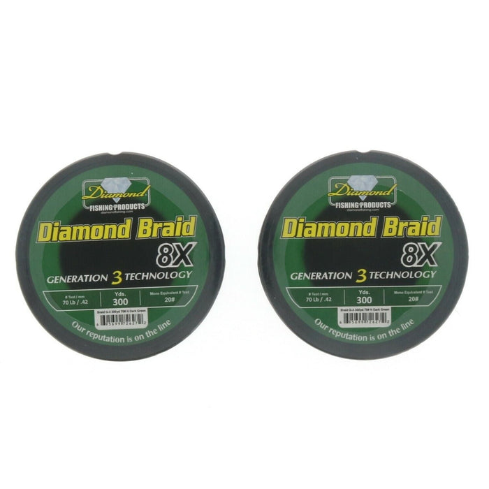 Diamond #BRAID G-3 300YD 70# H DARK GREEN Diamond Braid Generation II Fishing Line 8X 70lb 300yds Dark Green ~ 2-Pack