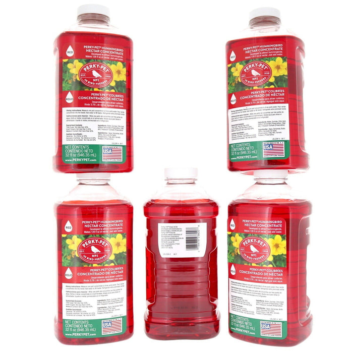 Perky Pet Hummingbird Food Nectar Concentrate Red 32oz ~ 5-Pack ~ 160 Fluid Ounces Total