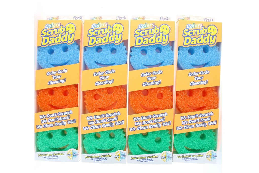 Scrub Daddy #SDC3CTX12 Colors Flex Texture Scrubber Scratch Free Sponges ~ 4-Pack ~ 12 Sponges Total