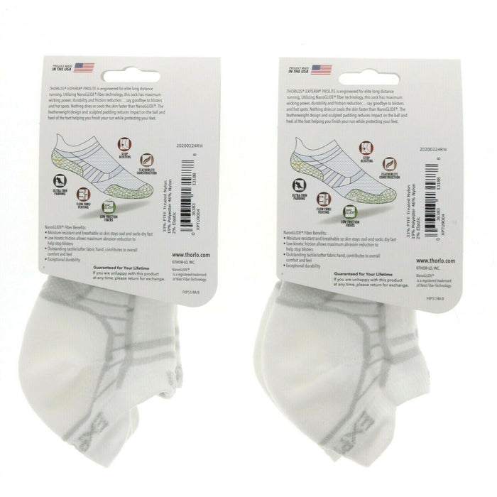 Thorlos #XPTU9004 Experia Prolite No Show Tab Ankle Socks White XS ~ 2-Pack