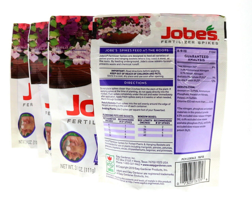 Jobe's #22836.5 Fertilizer Spikes Potted Plants Hanging Baskets  Food ~ 4-Pack ~ 72 Spikes Total