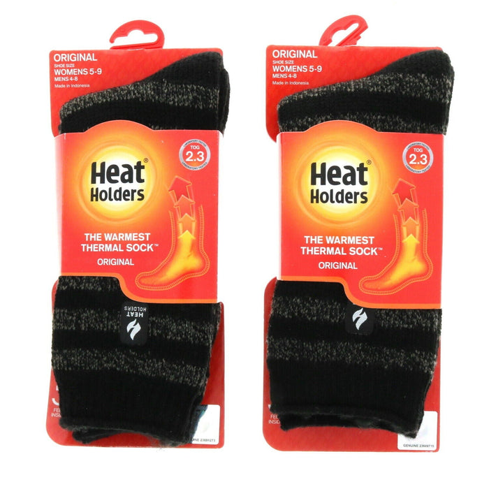 Heat Holders #LHHTSTBLK Ladies Crew Socks Black Grey ~ 2-Pack