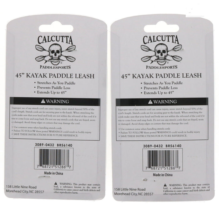Calcutta #3089 45" Kayak Paddle Leash Black ~ 2 Pack ~ 2 Leashes Total