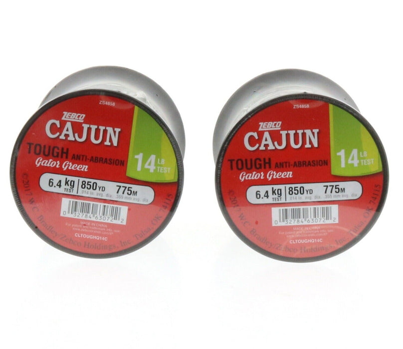 Cajun #ZS4858 Gator Green Tough Anti Abrasion Fishing Line 14lb 850yds ~ 2-Pack