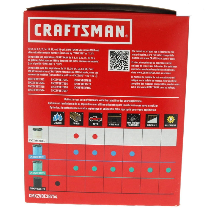 Craftsman #CMXZVBE38754 General Purpose Vac Replacement Filter 5 Gallon Shop Vac