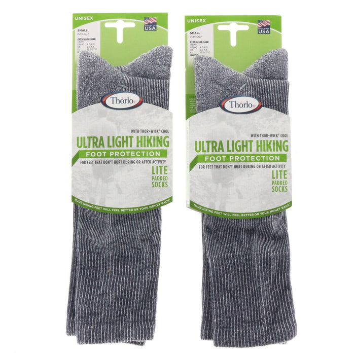 Thorlos #ULHO9295 Ultra Light Hiking Socks Over the Calf Small Gray ~ 2-Pack