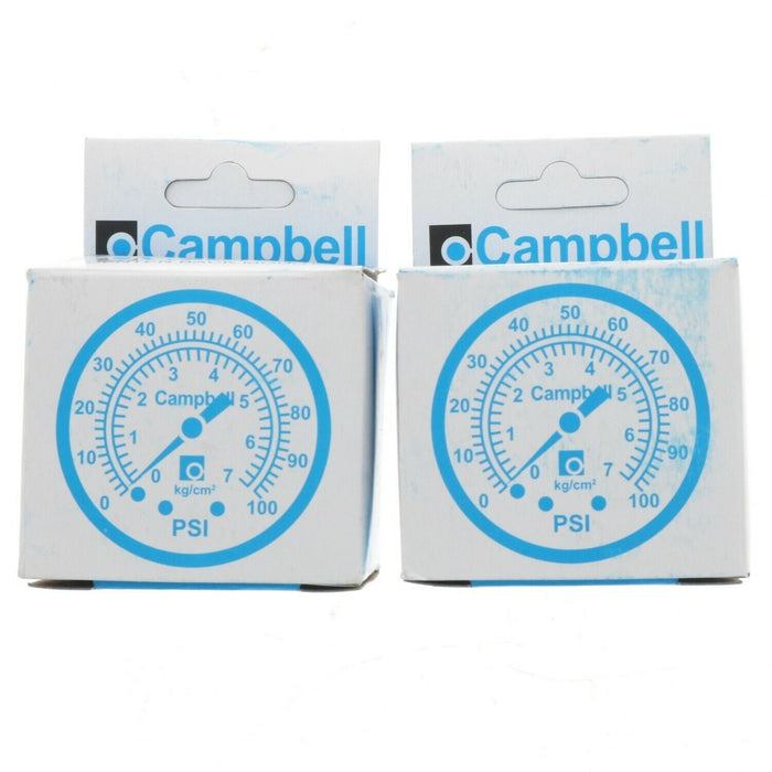 Campbell #PGCBM-1-NL Liquid Pressure Gauge 100 PSI 1/4" Water Well Pump Back Mount ~ 2-Pack