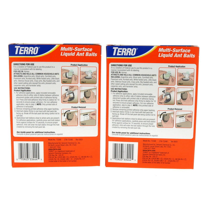 Terro #T334B Multi-Surface Liquid Ant Bait Stations & Adhesive Strips ~ 2 Pack ~ 8 Stations Total