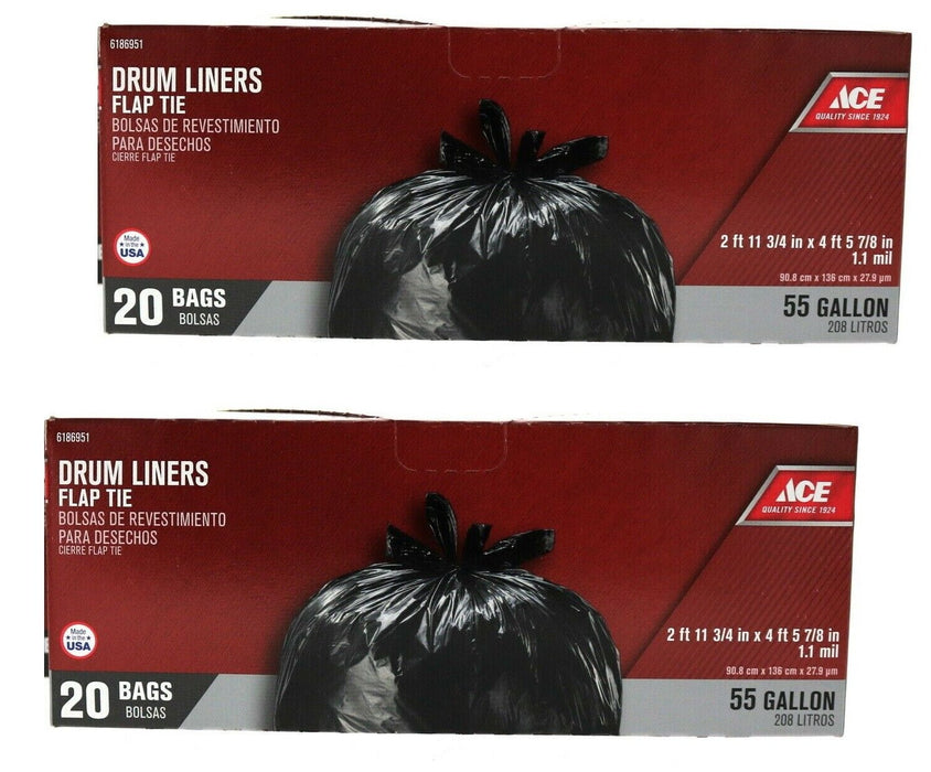 Ace Hardware #1323894 55 Gallon Drum Trash Can Bag Liners ~ 2-Pack ~ 40 Bags Total