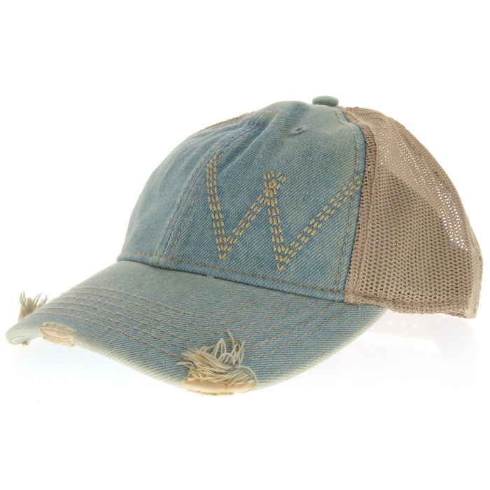 Wrangler # W13089724IV000 Denim Blue Jean Adjustable Baseball Logo Trucker Hat