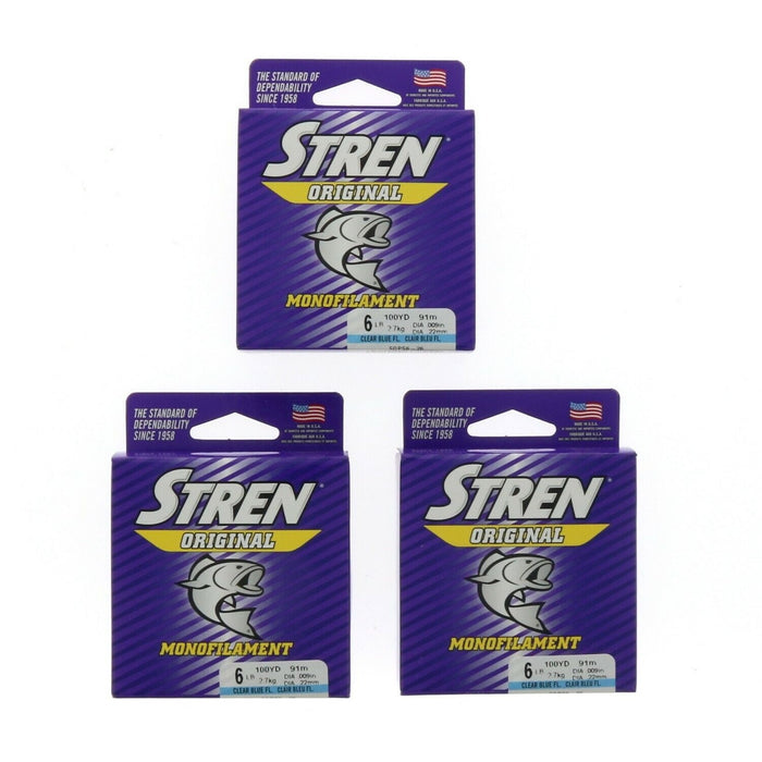 Stren #SOPS6-26 Original Mono Fishing Line 6lb 100yd Clear Blue Fluorescent ~ 3-Pack