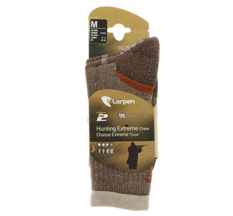 Lorpen #H2MDBROWN Hunting Coolmax Crew Sock Brown Medium Hiking