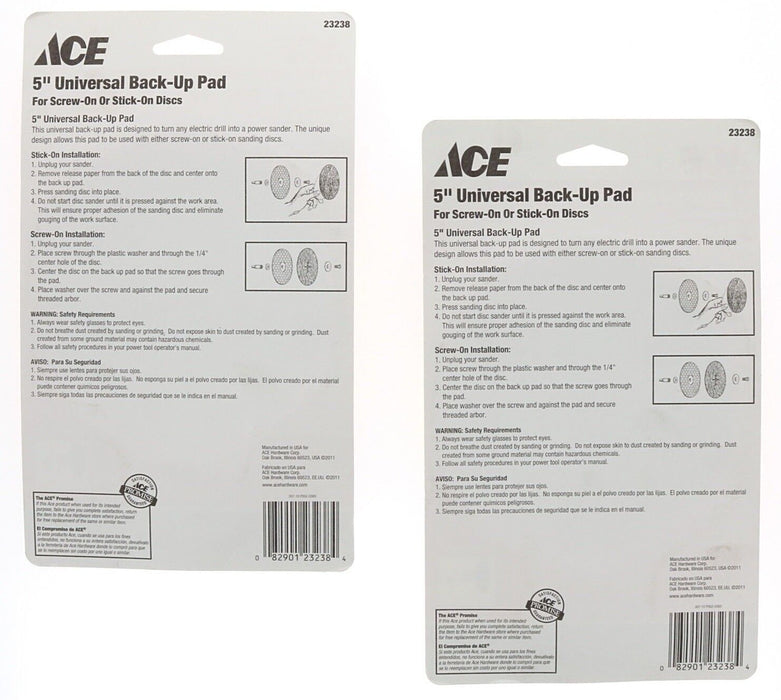 Ace Hardware #23238 5" Universal Stick-On Pad ~ Sanding Disc Backer Pad 1/4" Arbor ~ 2-Pack