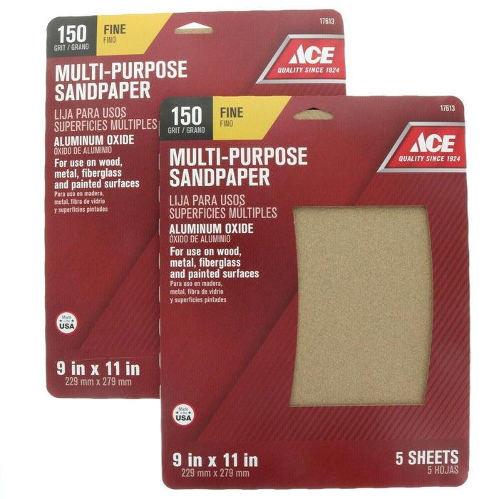 Ace Hardware #17613 10ct Multi-Purpose Sandpaper 150 Grit Fine ~ 2-Pack ~ 10 Sheets Total