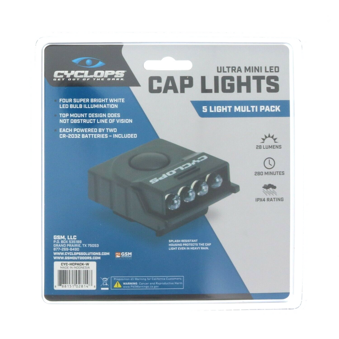 Cyclops #HCPACK-W Clip-On Headlamp Hat Light ~ 5-Pack