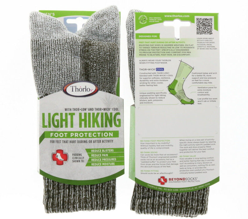 Thorlos #LTH11 Men's Cushion Hiking Crew Socks Sage Green Medium ~ 2-Pack