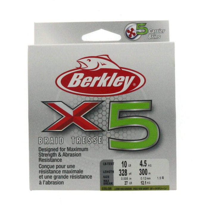 Berkley #X5B33010-22 X5 Braid Fishing Line 328yds 10lbs Low Vis Green