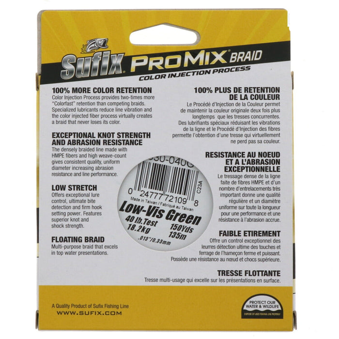 Sufix #630-040G ProMix Braid Lo-Vis Fishing Line 40lb Test 150yds ~ Green