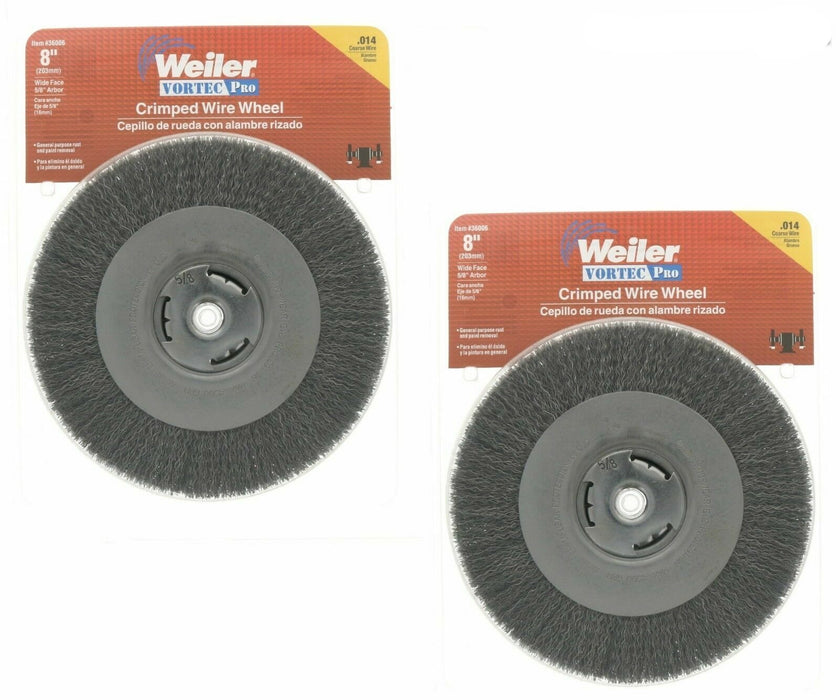 Weiler #36006  8" Crimped Wire Wheel Brushes Coarse 5/8" Arbor ~ 2-Pack