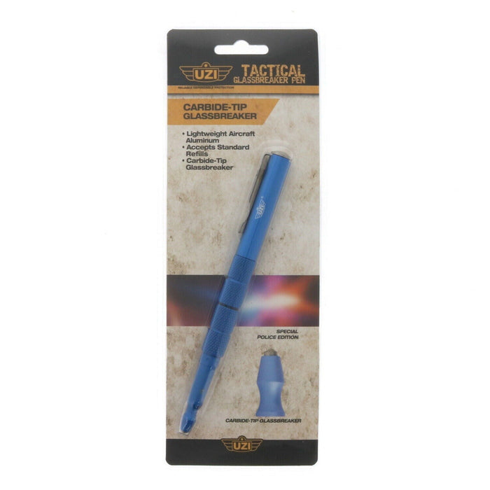 UZI #TACPEN5-BL Aircraft Aluminum Tactical Glass Breaker Pen ~ Blue