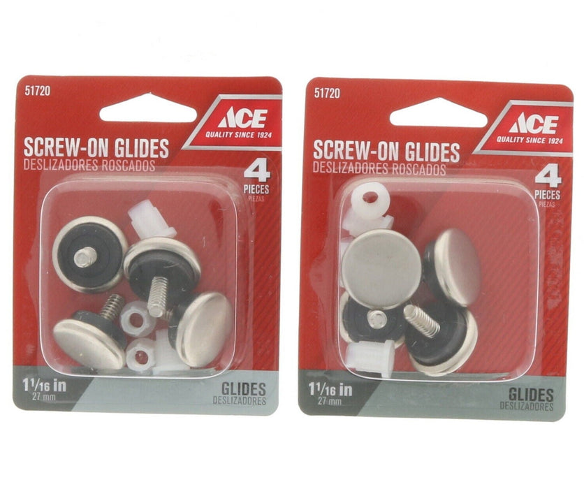 Ace Hardware #51720 Screw-On Glides Furniture Leveling 1-1/16" ~ 2-Pack ~ 8 Glides Total