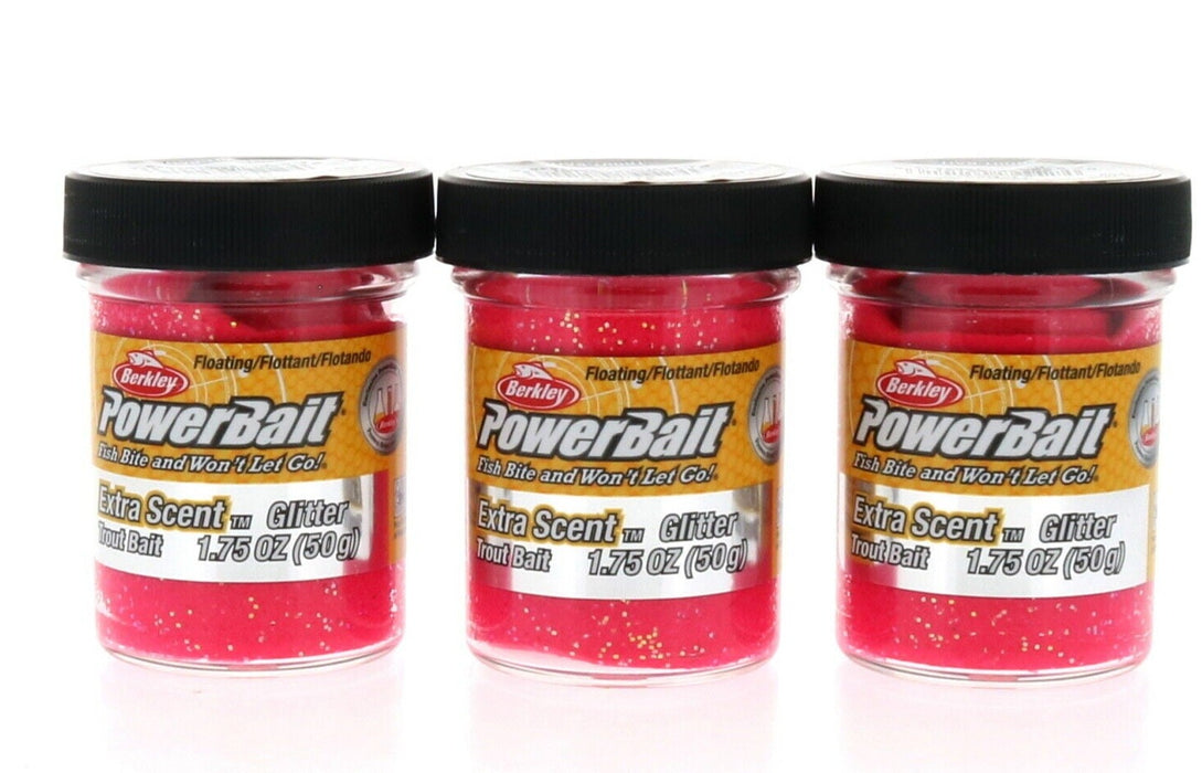 Berkley #STBGFR PowerBait Extra Scent Glitter Fluorescent Red 1.75oz Jar ~ 3-Pack