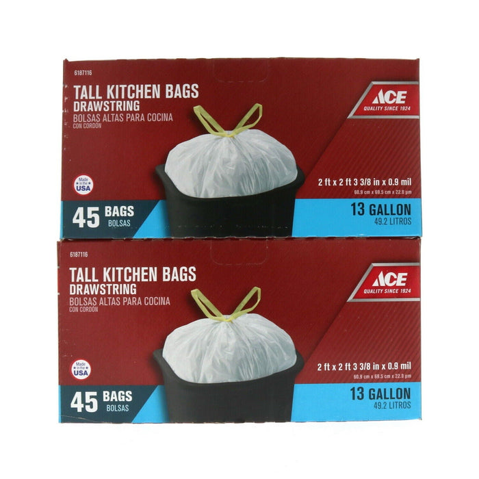 Ace Hardware #1323871 Drawstring Garbage Can Trash Bag 13 Gallon ~ 2-Pack
