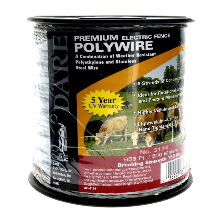 Dare #3174 6-Strand Electric Fence Polywire Wire 656ft ~ 5-Pack ~ 3280 Feet Total