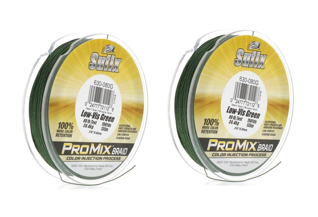 Sufix #630-080G ProMix Braided Fishing Line 80lb 150 Yards Green ~ 2-Pack