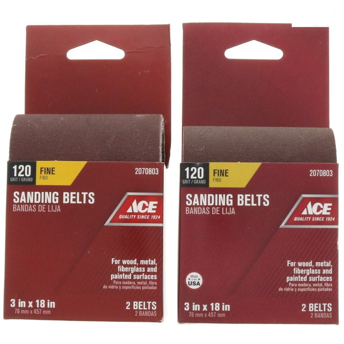 Ace Hardware #2070803 Sanding Belt 3" x 18" Fine 120 Grit ~ 2-Pack ~ 4 Belts Total