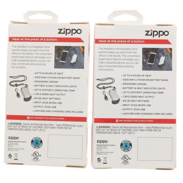 Zippo #40584 Heatbank 9s Rechargeable Hand Warmer ~ 2-Pack